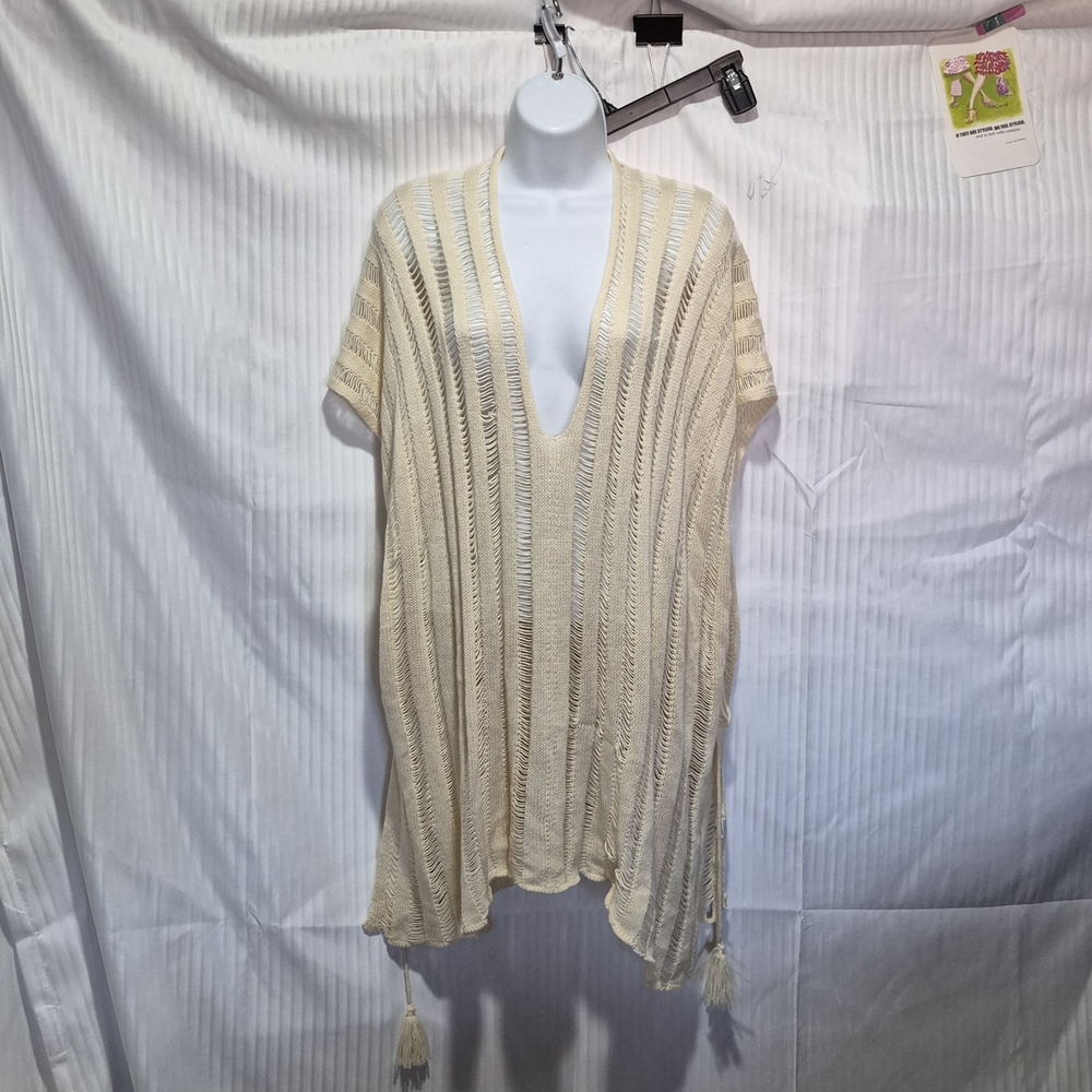 Cream Knit Cover-Up with Tassels One Size Fits All